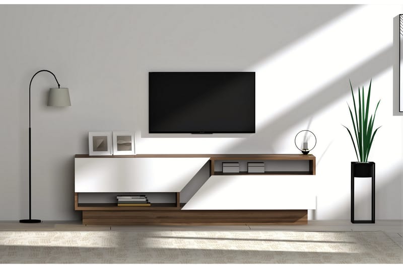 KARDIA Tv-bänk 160 cm Mörkbrun/Vit - Möbler - Vardagsrum - Tv-möbler & mediamöbler - Tv-bänkar