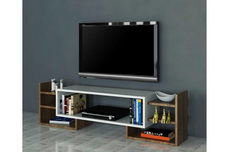 KELLY Tv-bänk 90 cm Vit/Valnöt - Vit/Valnöt - Möbler - Vardagsrum - Tv-möbler & mediamöbler - Tv-bänkar