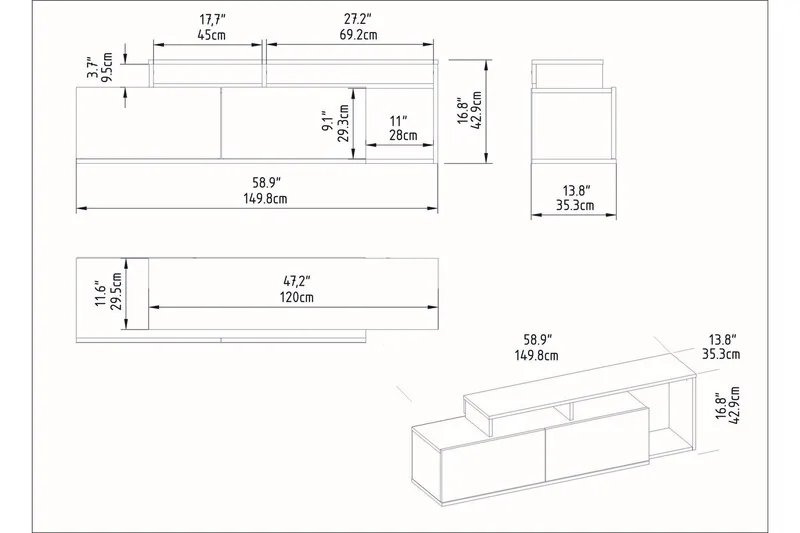 Lameyze Tv-bänk 150 cm - Mörkbrun/Svart - Möbler - Vardagsrum - Tv-möbler & mediamöbler - Tv-bänkar