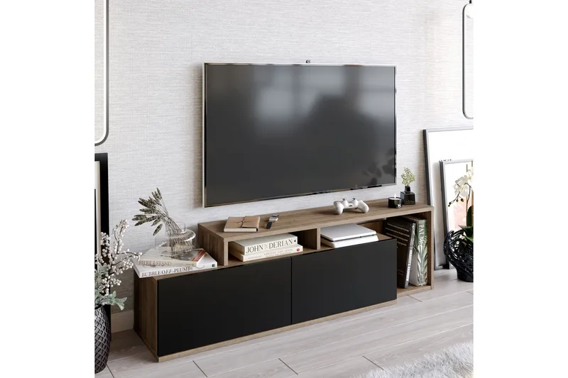 Lameyze Tv-bänk 150 cm, Mörkbrun/Svart