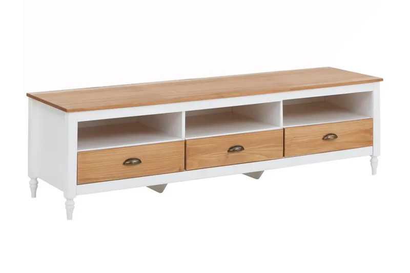 Lenham TV Bänk 110 cm med Förvaring i Ljust Trä, Vit|Beige