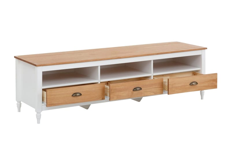 Lenham TV Bänk 110 cm med Förvaring i Ljust Trä - Vit|Beige - Möbler - Vardagsrum - Tv-möbler & mediamöbler - Tv-bänkar