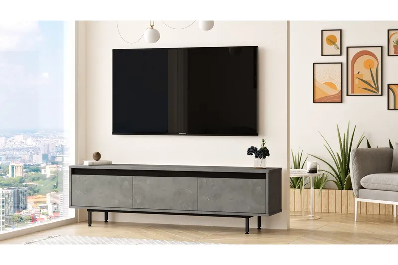 Lozyno Tv-bänk 160 cm - Silver/Svart - Möbler - Vardagsrum - Tv-möbler & mediamöbler - Tv-bänkar