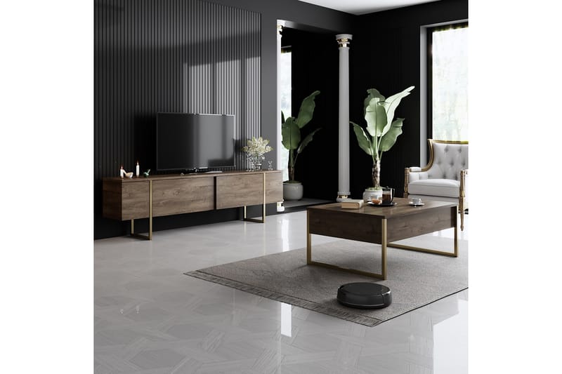 LUXE Tv-bänk 180x50 cm Brun/Guld - Möbler - Vardagsrum - Tv-möbler & mediamöbler - Tv-bänkar