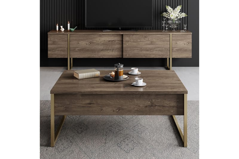 LUXE Tv-bänk 180x50 cm Brun/Guld - Möbler - Vardagsrum - Tv-möbler & mediamöbler - Tv-bänkar