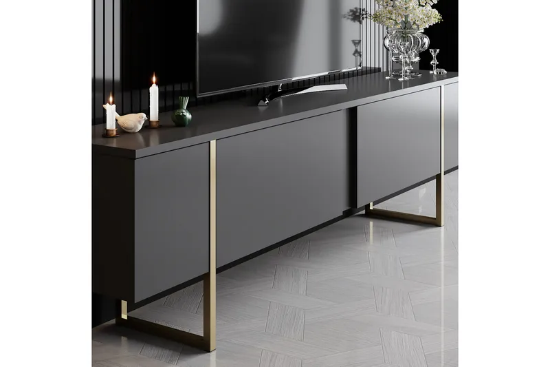 Luxe Tv-bänk 180x50 cm Svart/Guld - Hanah Home - Möbler - Vardagsrum - Tv-möbler & mediamöbler - Tv-bänkar