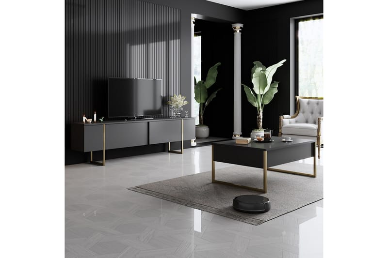 LUXE Tv-bänk 180x50 cm Svart/Guld - Möbler - Vardagsrum - Tv-möbler & mediamöbler - Tv-bänkar