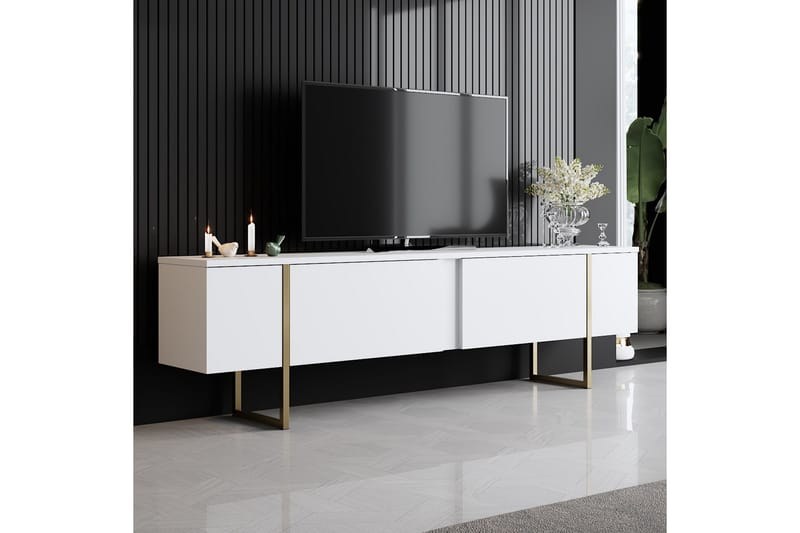 LUXE Tv-bänk 180x50 cm Vit/Guld - Möbler - Vardagsrum - Tv-möbler & mediamöbler - Tv-bänkar