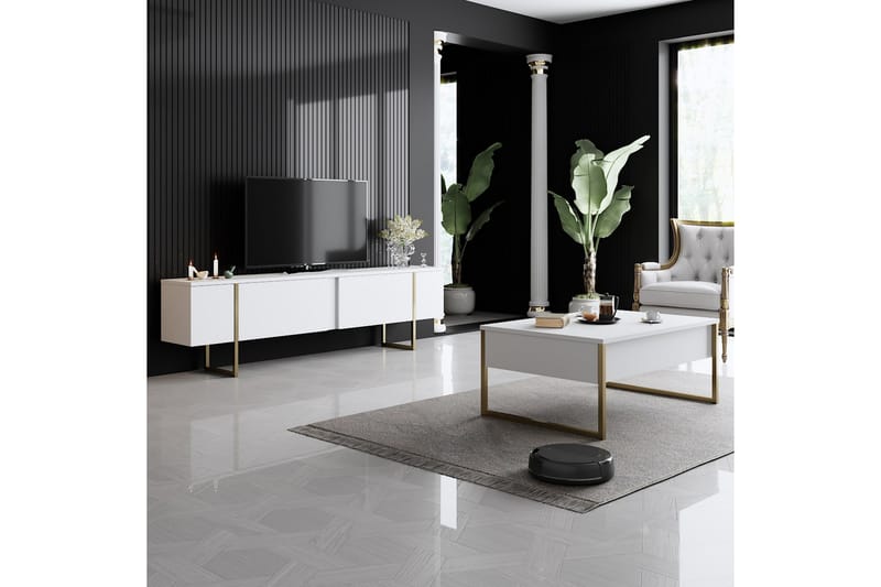 LUXE Tv-bänk 180x50 cm Vit/Guld - Möbler - Vardagsrum - Tv-möbler & mediamöbler - Tv-bänkar