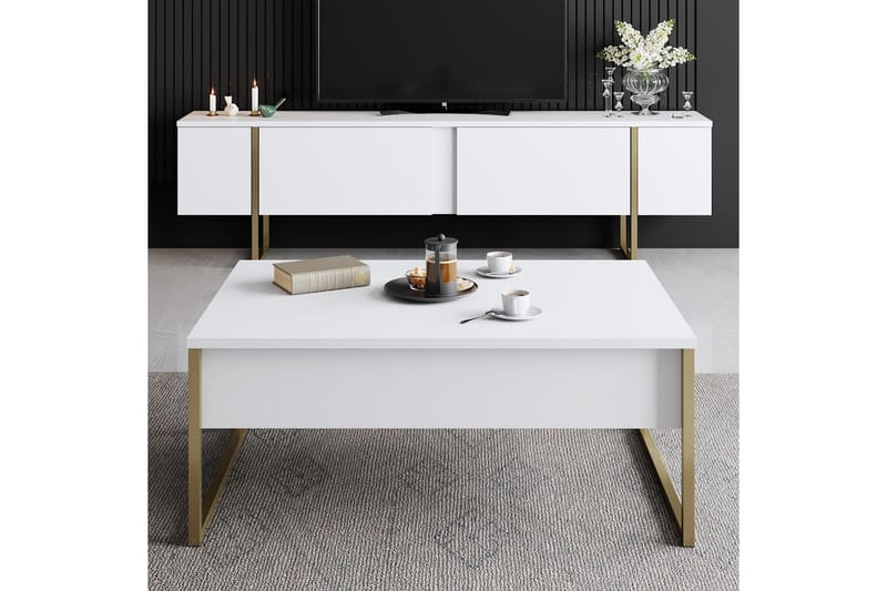 LUXE Tv-bänk 180x50 cm Vit/Guld - Möbler - Vardagsrum - Tv-möbler & mediamöbler - Tv-bänkar