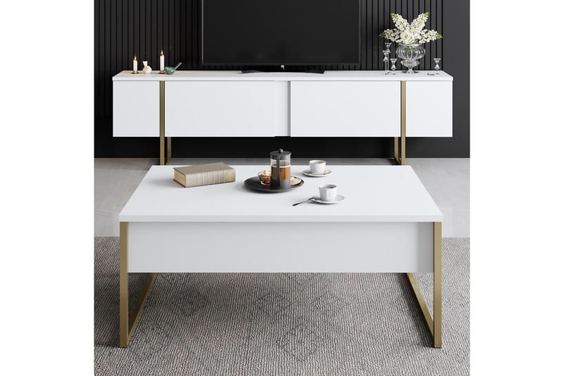 LUXE Tv-bänk 180x50 cm Vit/Guld - Tv-bänkar