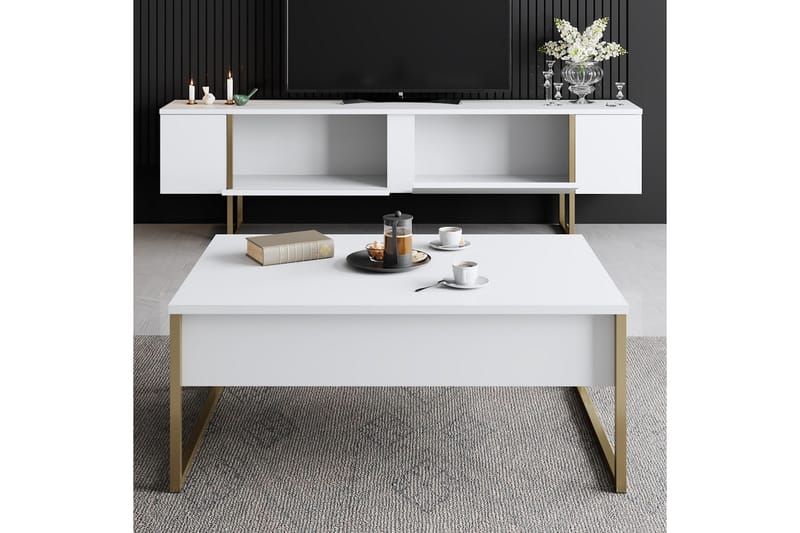 LUXE Tv-bänk 180x50 cm Vit/Guld - Möbler - Vardagsrum - Tv-möbler & mediamöbler - Tv-bänkar