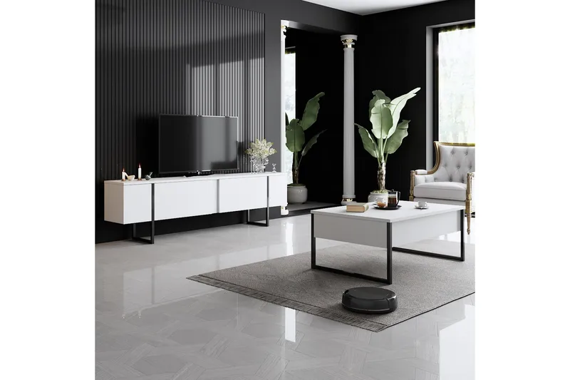 Luxe Tv-bänk 180x50 cm Vit/Svart - Hanah Home - Möbler - Vardagsrum - Tv-möbler & mediamöbler - Tv-bänkar