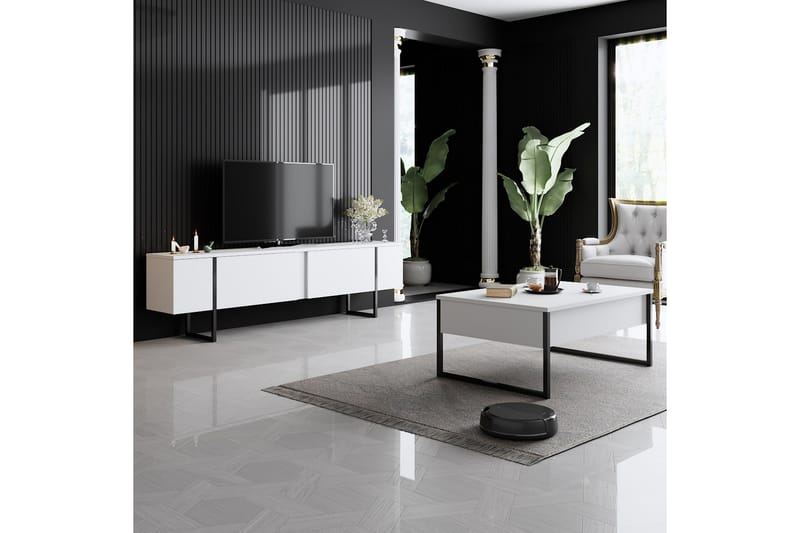 LUXE Tv-bänk 180x50 cm Vit/Svart - Möbler - Vardagsrum - Tv-möbler & mediamöbler - Tv-bänkar