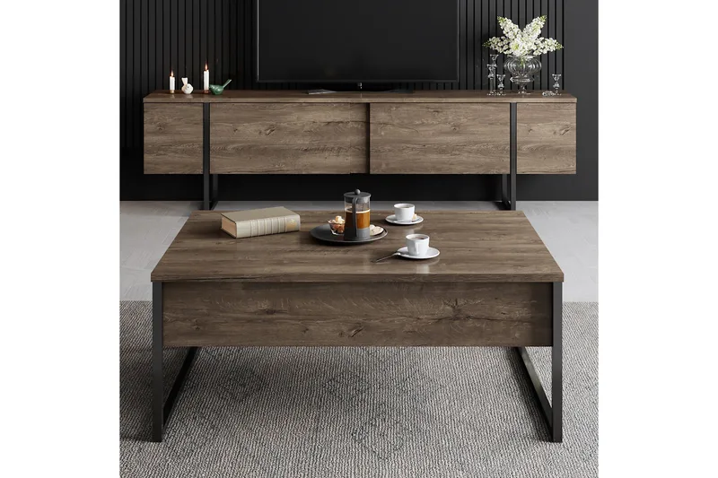 Luxe Tv bänk med Förvaring 180x50 cm - Brun / Svart / Trä - Möbler - Vardagsrum - Tv-möbler & mediamöbler - Tv-bänkar