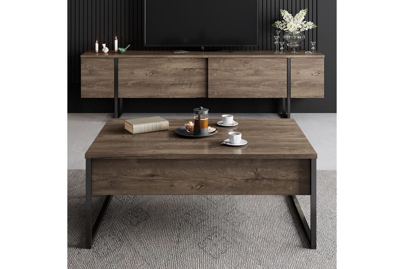 Luxe Tv bänk med Förvaring 180x50 cm - Brun / Svart / Trä - Möbler - Vardagsrum - Tv-möbler & mediamöbler - Tv-bänkar