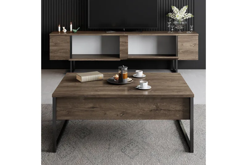 Luxe Tv bänk med Förvaring 180x50 cm - Brun / Svart / Trä - Möbler - Vardagsrum - Tv-möbler & mediamöbler - Tv-bänkar