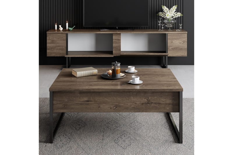 Luxe Tv bänk med Förvaring 180x50 cm - Brun / Svart / Trä - Möbler - Vardagsrum - Tv-möbler & mediamöbler - Tv-bänkar