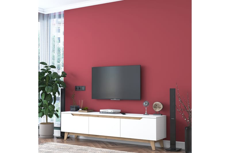 LYCHESTER Tv-bänk 180x35 cm Vit/Brun - Tv-bänkar