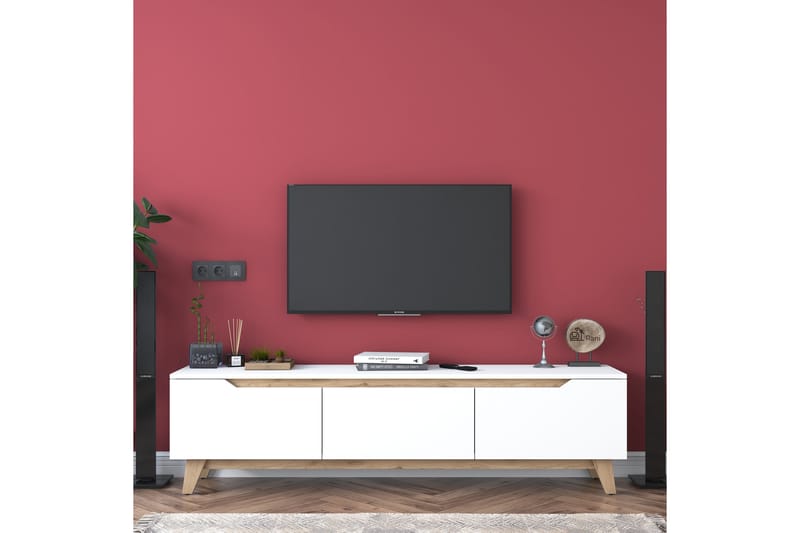 LYCHESTER Tv-bänk 180x35 cm Vit/Brun - Tv-bänkar