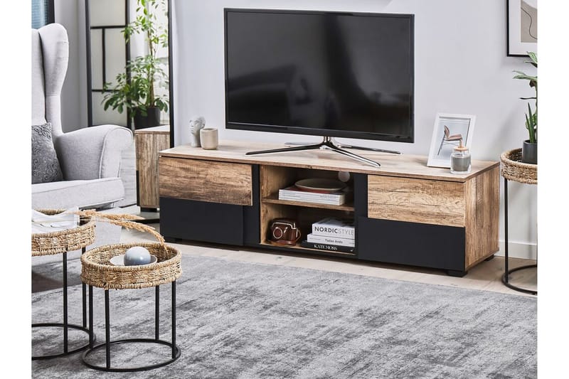 MACOMB TV-bänk 148x40 cm Ljust Trä/Svart - Möbler - Vardagsrum - Tv-möbler & mediamöbler - Tv-bänkar