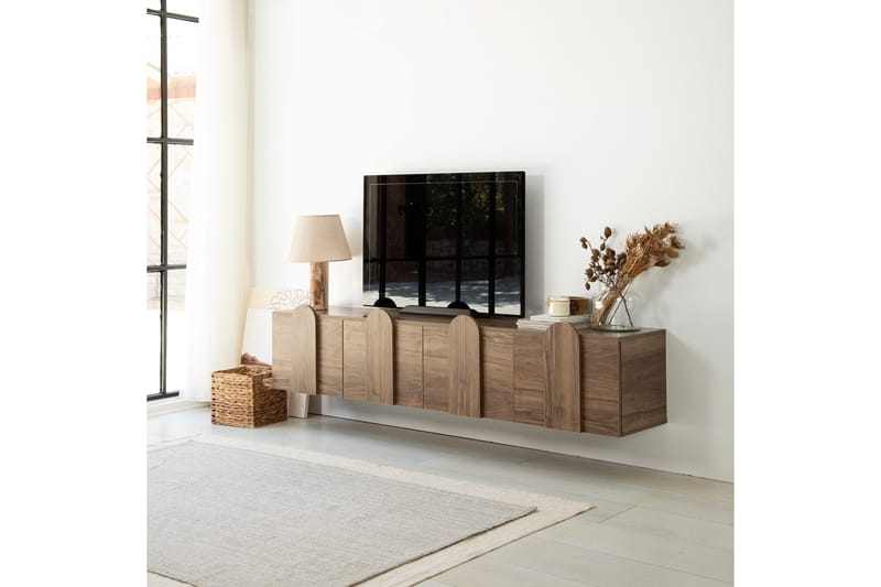 Malpani Vägghängd Tv Bänk 180 cm med Förvaring i Valnöt - Brun - Möbler - Vardagsrum - Tv-möbler & mediamöbler - Tv-bänkar