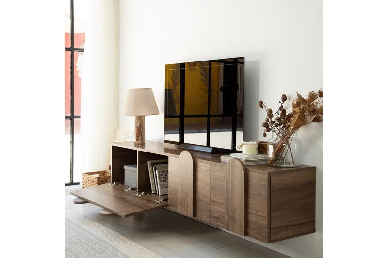 Malpani Vägghängd Tv Bänk 180 cm med Förvaring i Valnöt - Brun - Möbler - Vardagsrum - Tv-möbler & mediamöbler - Tv-bänkar