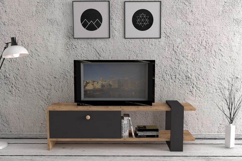 MARKICE TV-Bänk 120 cm Valnöt/Grå - Möbler - Vardagsrum - Tv-möbler & mediamöbler - Tv-bänkar