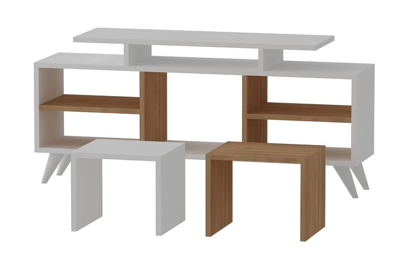 MASCONE Tv-bänk 120 cm Vit/Teak - Vit/Teak - Möbler - Vardagsrum - Tv-möbler & mediamöbler - Tv-bänkar
