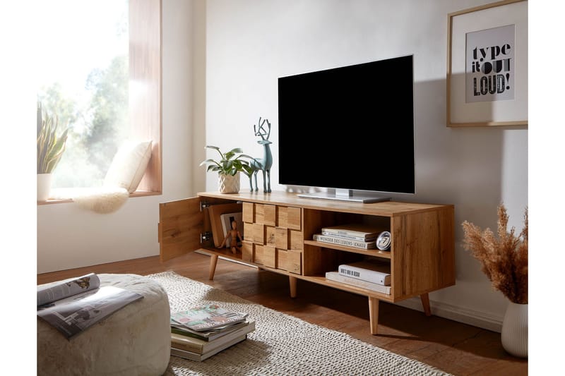 MAZI Tv-bänk 51x160 cm Rektangulär Brun - Möbler - Vardagsrum - Tv-möbler & mediamöbler - Tv-bänkar