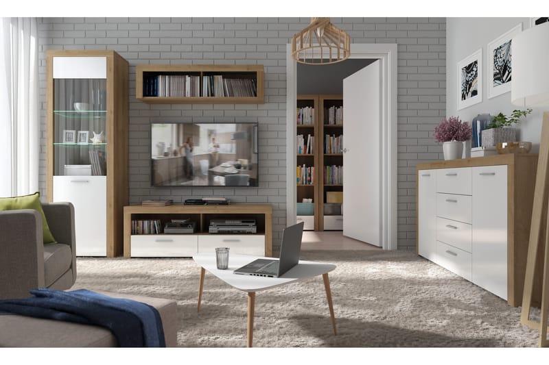 MAZKO TV-bänk 135 cm Trä/natur|Vit - Möbler - Vardagsrum - Tv-möbler & mediamöbler - Tv-bänkar