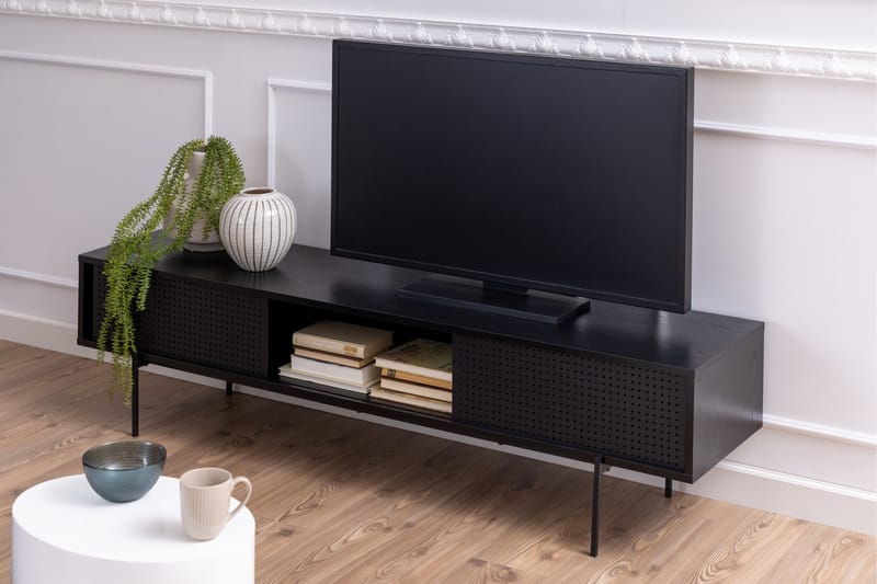 Mehoopany Golvstående Tv Bänk 180 cm med Förvaring i Mörkt Trä - Svart - Möbler - Vardagsrum - Tv-möbler & mediamöbler - Tv-bänkar