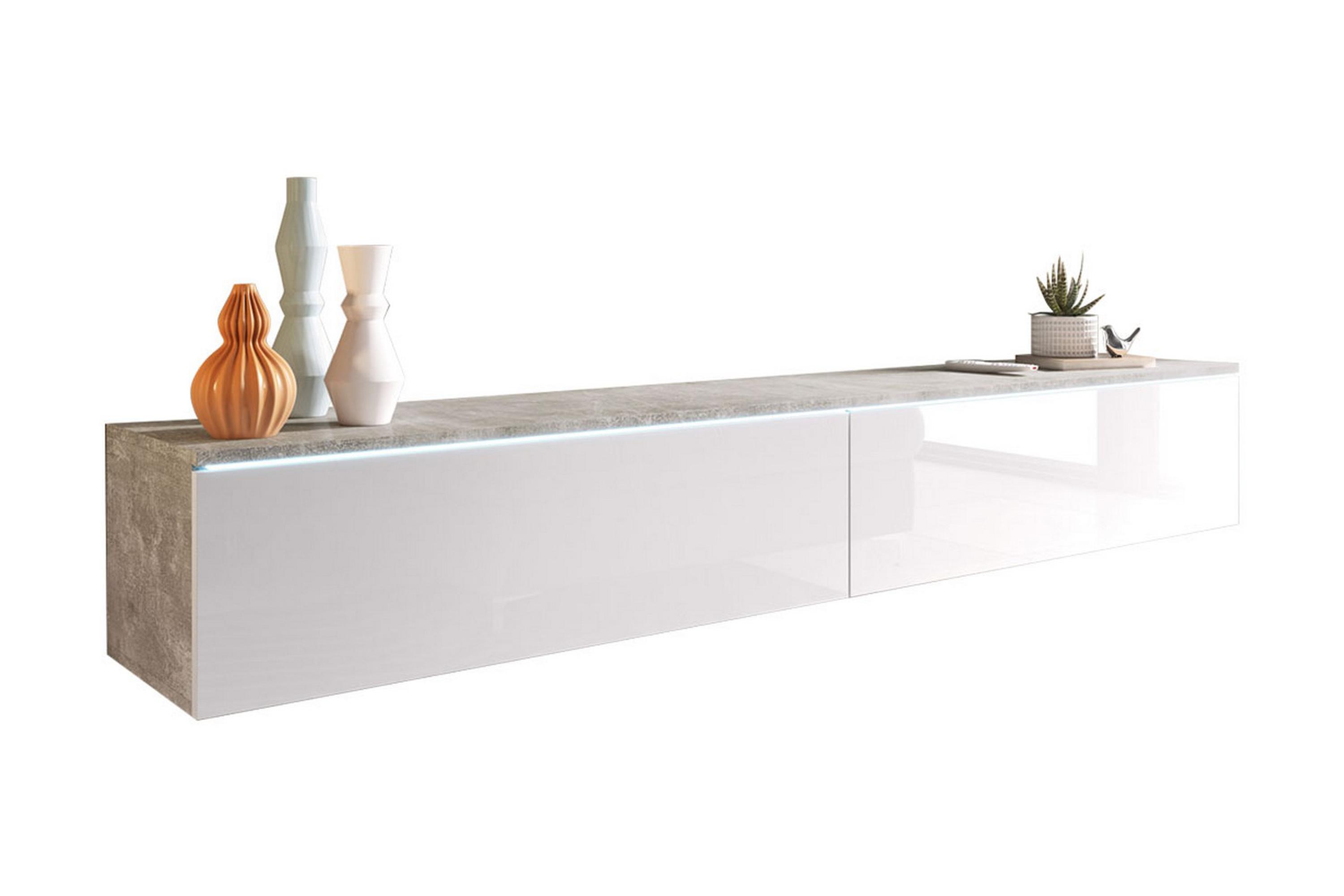 meillac tv-bänk 180 cm led-belysning vit\|grå\|vit led -