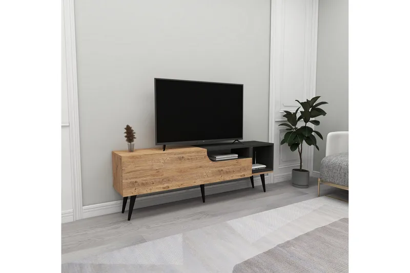 Mul Golvstående TV Bänk 150 cm med Förvaring i Mörkt Trä, Brun