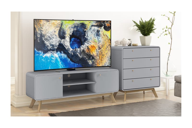 MUNCIE Tv-bänk 140 cm Grå - Möbler - Vardagsrum - Tv-möbler & mediamöbler - Tv-bänkar