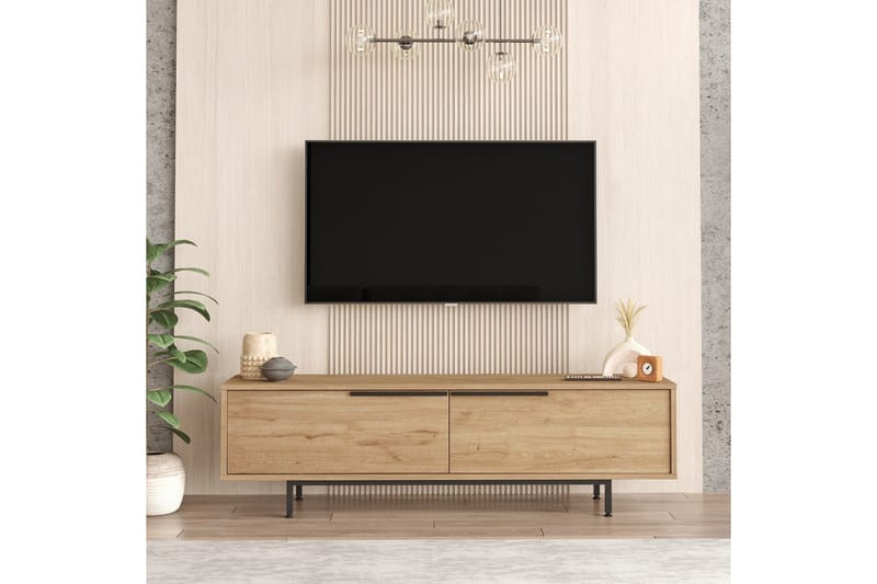Munish Golvstående TV Bänk 160 cm med Förvaring i Valnöt - Brun - Möbler - Vardagsrum - Tv-möbler & mediamöbler - Tv-bänkar