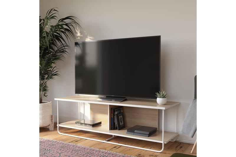Nadzeya Golvstående Tv-bänk 152,9 cm med Förvaring i Trä med Metallram - Beige - Möbler - Vardagsrum - Tv-möbler & mediamöbler - Tv-bänkar