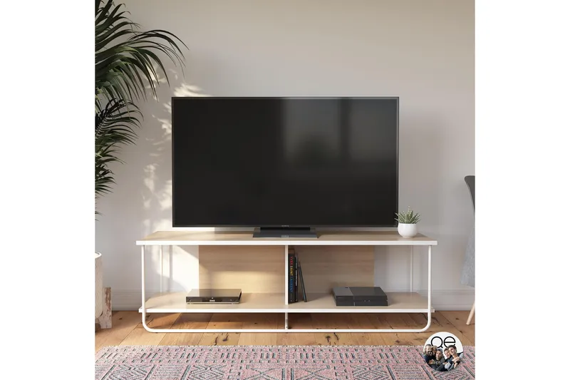 Nadzeya Golvstående Tv-bänk 152,9 cm med Förvaring i Trä med Metallram - Beige - Möbler - Vardagsrum - Tv-möbler & mediamöbler - Tv-bänkar
