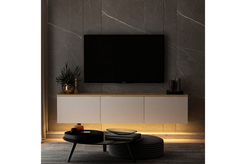 NEON Tv-bänk 160x32 cm Vit/Brun - Möbler - Vardagsrum - Tv-möbler & mediamöbler - Tv-bänkar