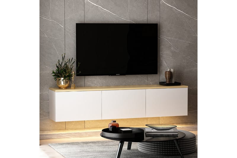 NEON Tv-bänk 160x32 cm Vit/Brun - Möbler - Vardagsrum - Tv-möbler & mediamöbler - Tv-bänkar