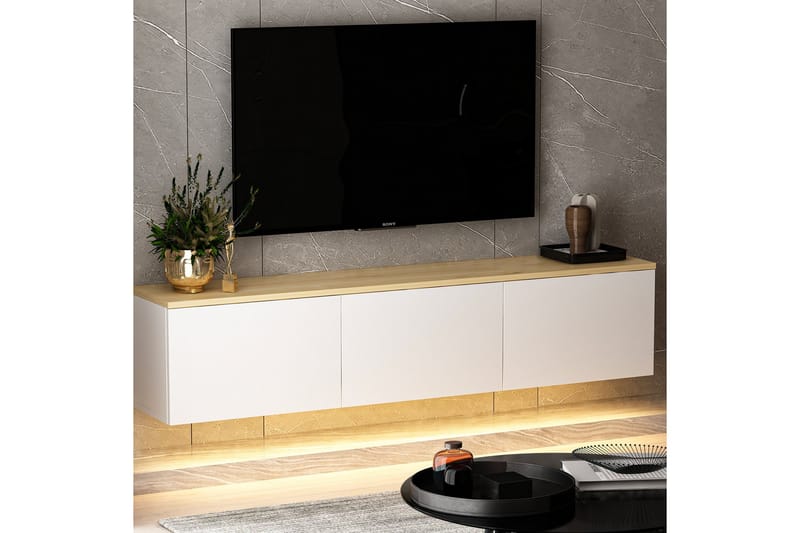 NEON Tv-bänk 160x32 cm Vit/Brun - Möbler - Vardagsrum - Tv-möbler & mediamöbler - Tv-bänkar