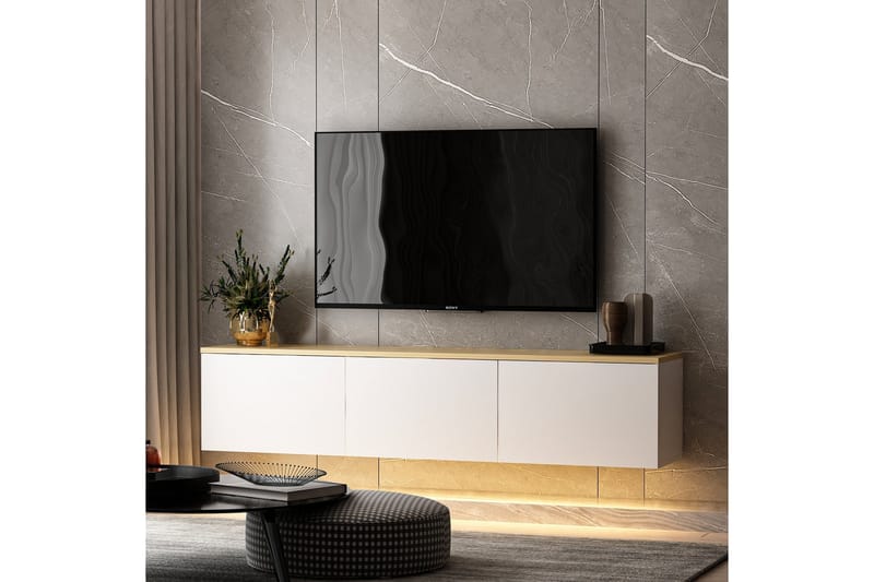NEON Tv-bänk 160x32 cm Vit/Brun - Möbler - Vardagsrum - Tv-möbler & mediamöbler - Tv-bänkar