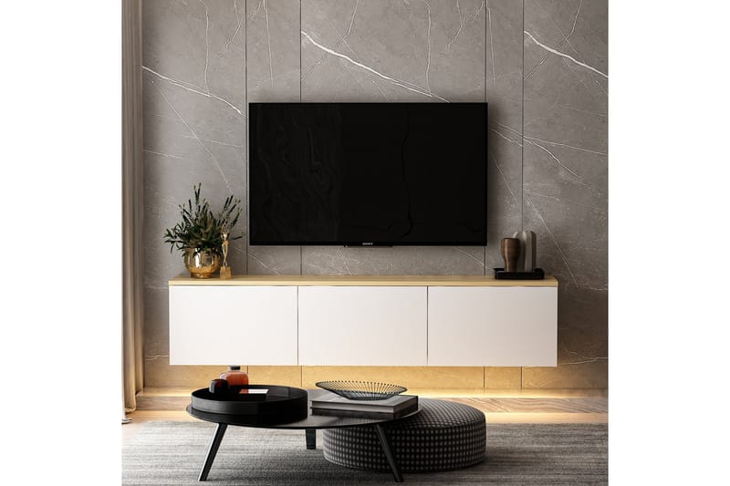 NEON Tv-bänk 160x32 cm Vit/Brun - Möbler - Vardagsrum - Tv-möbler & mediamöbler - Tv-bänkar
