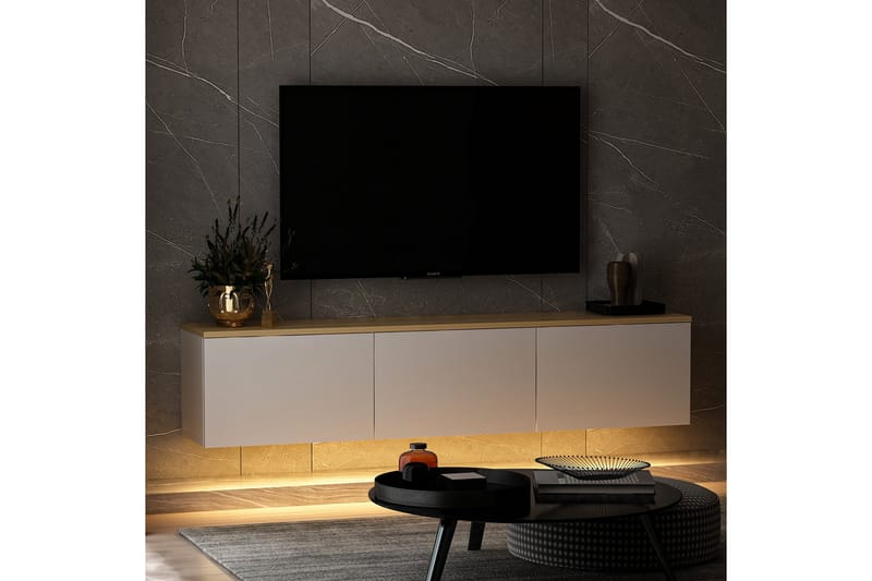 NEON Tv-bänk 160x32 cm Vit/Brun - Möbler - Vardagsrum - Tv-möbler & mediamöbler - Tv-bänkar