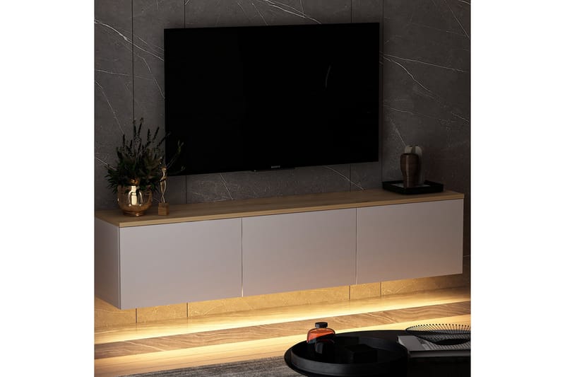 NEON Tv-bänk 160x32 cm Vit/Brun - Möbler - Vardagsrum - Tv-möbler & mediamöbler - Tv-bänkar