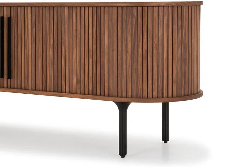 Noira Oval TV bänk Valnöt 150x45 cm Ribbad - Mörkbrunt / Brunt Trä - Möbler - Vardagsrum - Tv-möbler & mediamöbler - Tv-bänkar
