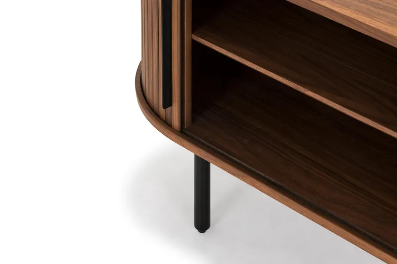 Noira Oval TV bänk Valnöt 150x45 cm Ribbad - Mörkbrunt / Brunt Trä - Möbler - Vardagsrum - Tv-möbler & mediamöbler - Tv-bänkar