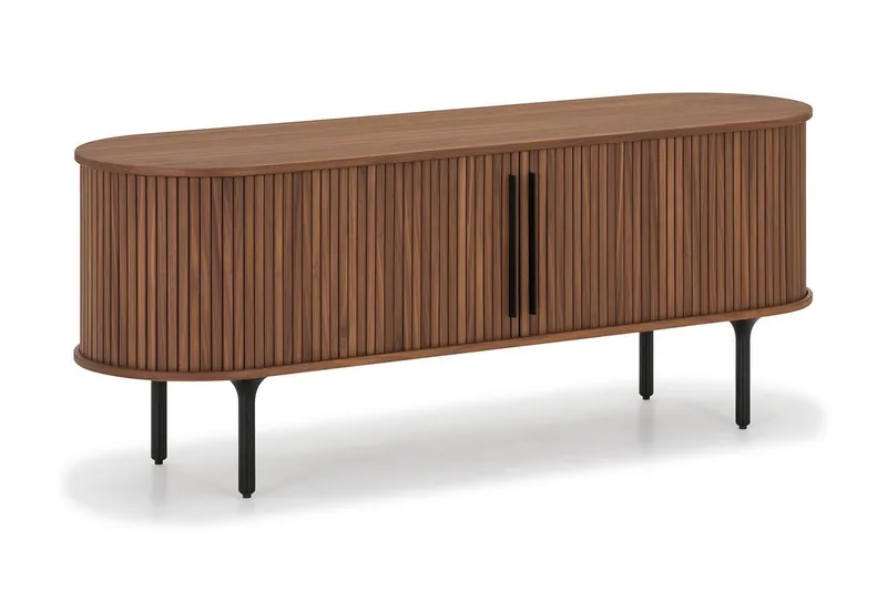 Noira Oval TV bänk Valnöt 150x45 cm Ribbad - Mörkbrunt / Brunt Trä - Möbler - Vardagsrum - Tv-möbler & mediamöbler - Tv-bänkar