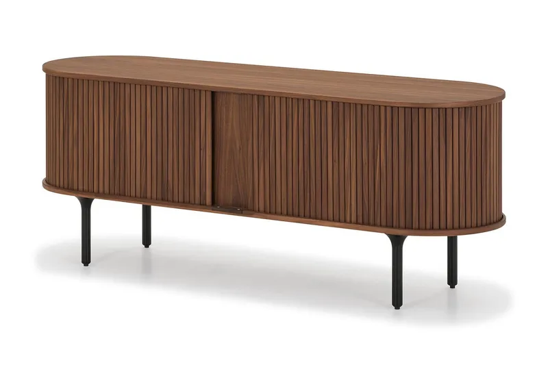 Noira Oval TV bänk Valnöt 150x45 cm Ribbad - Mörkbrunt / Brunt Trä - Möbler - Vardagsrum - Tv-möbler & mediamöbler - Tv-bänkar