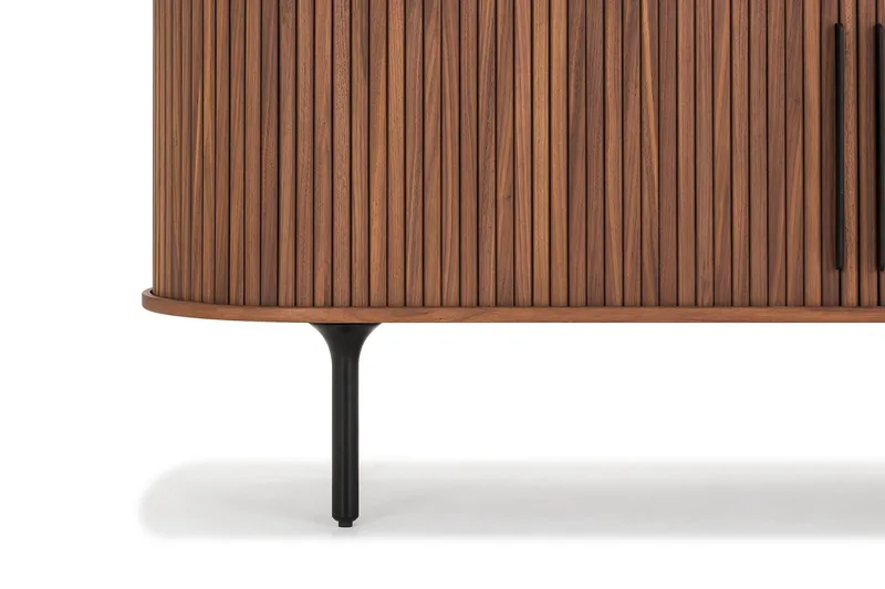 Noira Oval TV bänk Valnöt 150x45 cm Ribbad - Mörkbrunt / Brunt Trä - Möbler - Vardagsrum - Tv-möbler & mediamöbler - Tv-bänkar